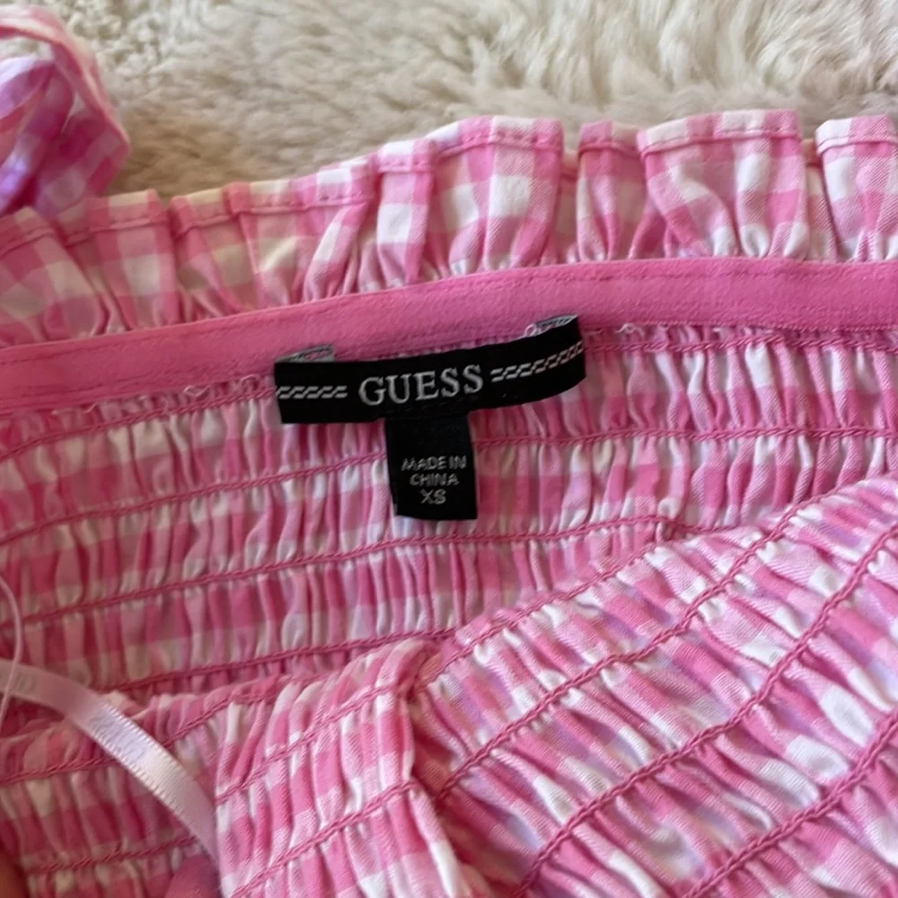 NWOT GUESS Women's Sleeveless Rihana Gingham Tank Top ruffle top with bows in XS - Picture 5 of 9
